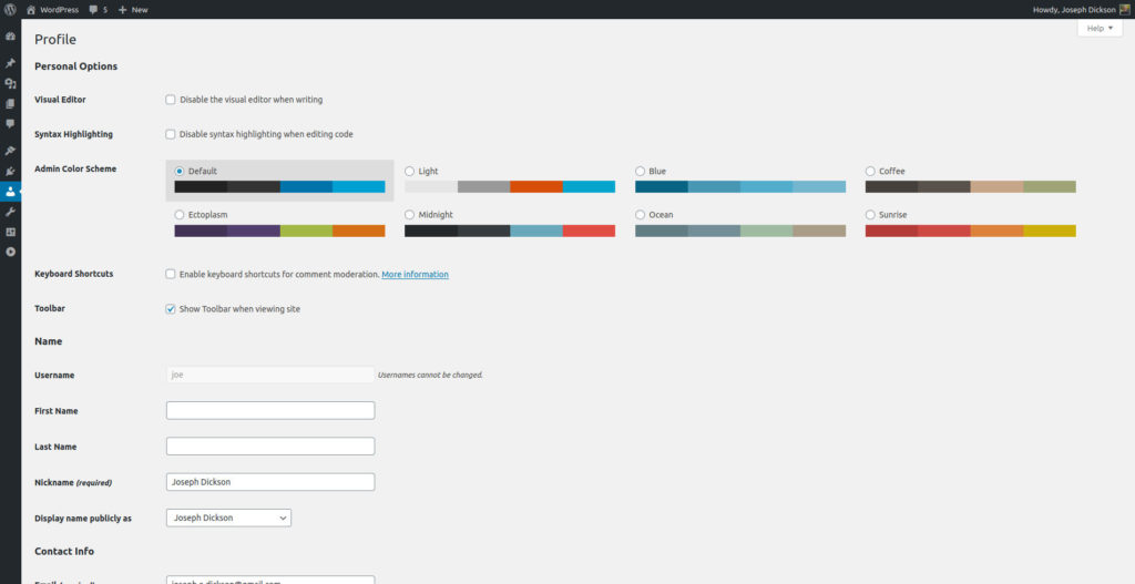 profile screen