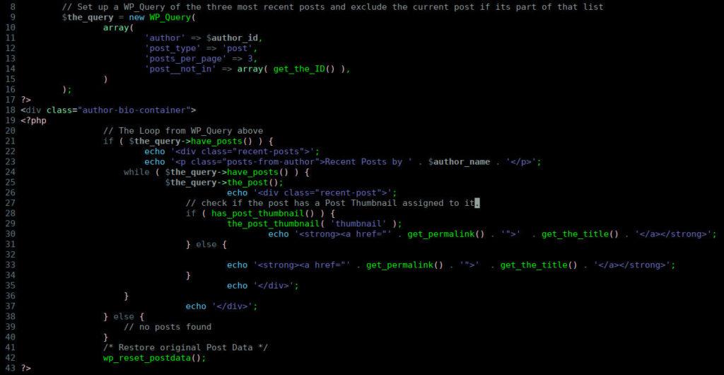 screnshot of wp_query