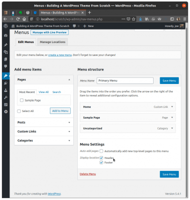 Registering & Displaying Menus – Joseph Dickson