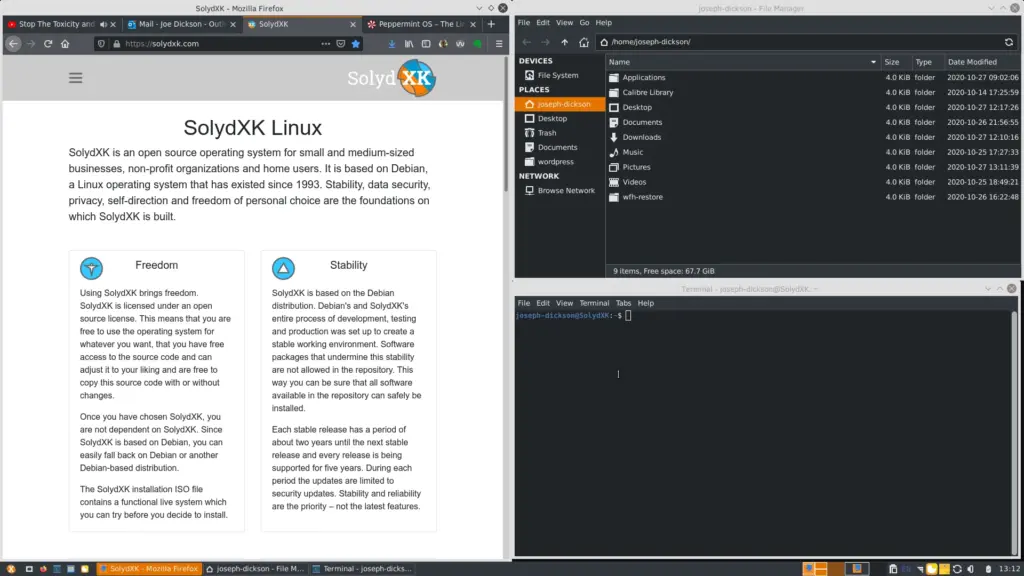 Firefox, file manager and terminal