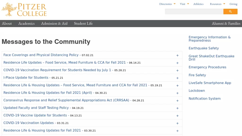 Screenshot - Messages to the Community Index page