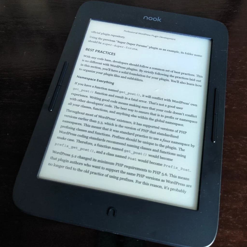 Professional WordPress Plugin Development on a Barnes and Noble Nook