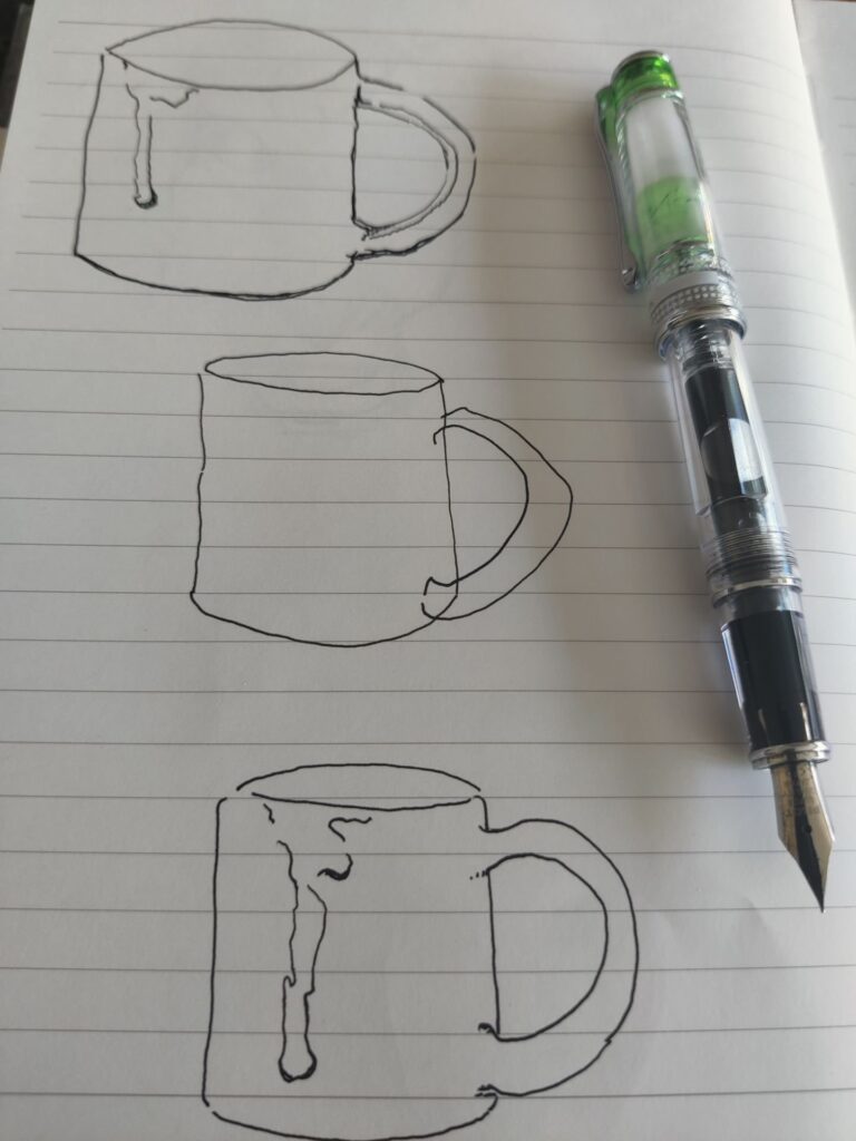 Coffee mug sketches with Pilot Prera fine nib and Noodler's Black.
