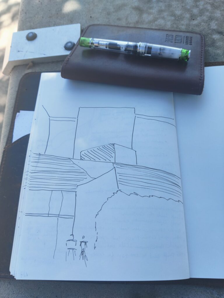 Line drawing of Center Pointe and Residence Halls on Cal Poly Pomona's campus