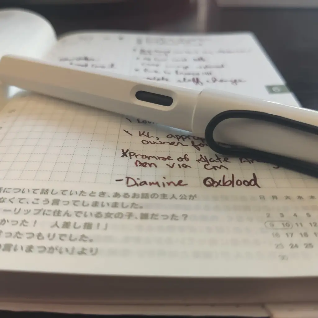 A White Lamy Safari, a Hobonichi Techo, and Diamine Oxblood ink
