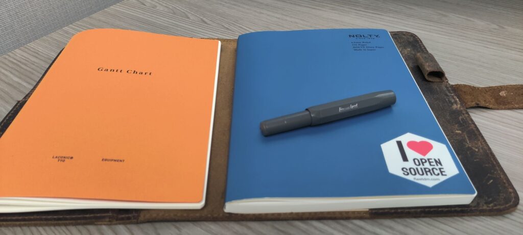 Nolty and Laconic A5 notebooks on a desk