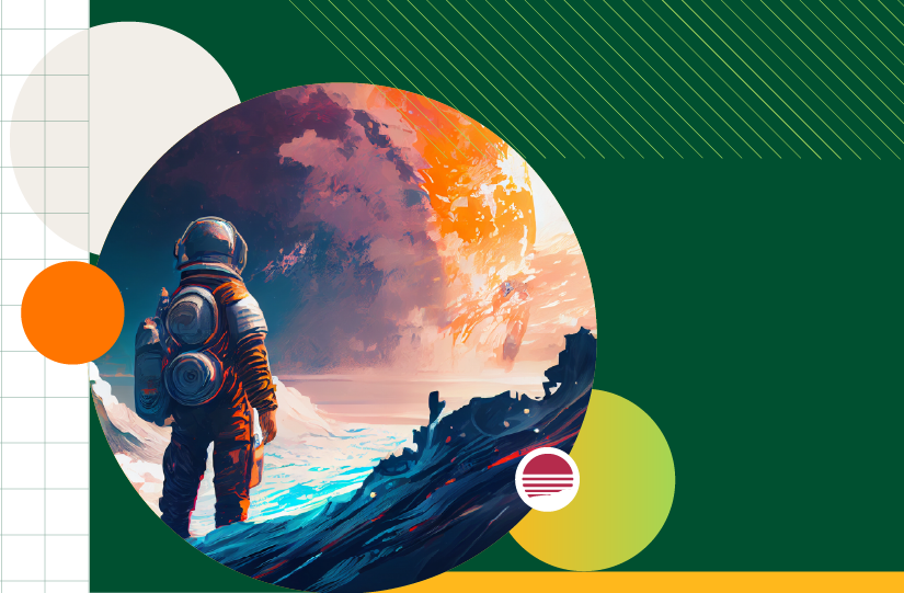 An image partially generated by artificial intelligence features an astronaut standing in front of a what looks like a planet.