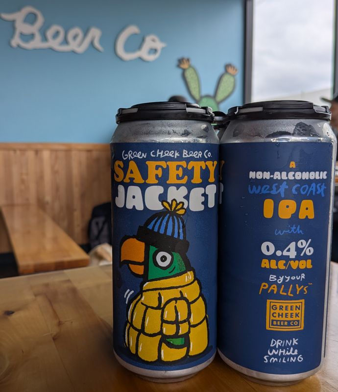 Four-pack of Green Cheek's Safety Jacket alcohol free beer.